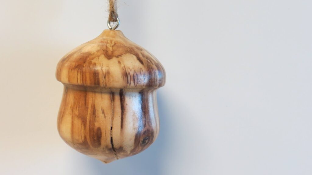 Acorn made of Cottonwood and hand turned on a Midi-Lathe Holiday