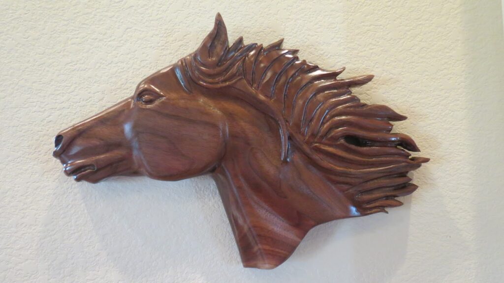 Stallion hand carved solid walnut